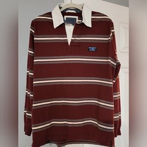 L.L. Bean Men's Striped Maroon Rugby Shirt